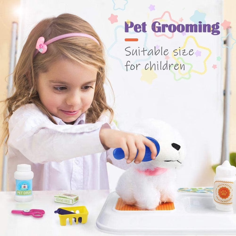 GLUAAE Toys for Kids Dog Grooming Doctor Kit Toys, Pet Care Play Set Pretend Puppy Dog Carrier, Pet Grooming Toy with Sturdy Gift Case for Toddler Boys and Girls