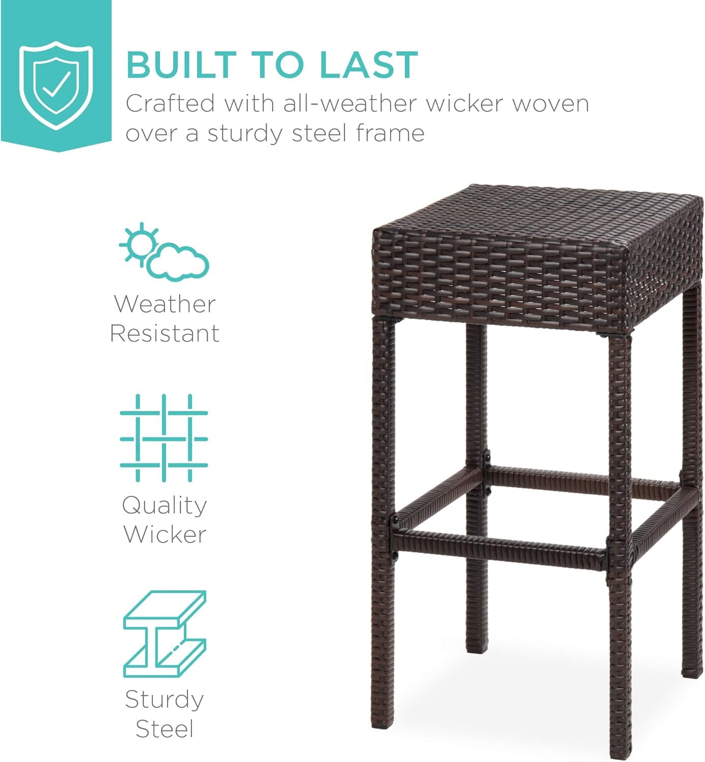 Best Choice Products 5-Piece Outdoor Wicker Bar Table Set for Patio, Poolside, Backyard W/Built-In Bottle Opener, Hidden Storage Shelf, Metal Tabletop, 4 Stools - Brown