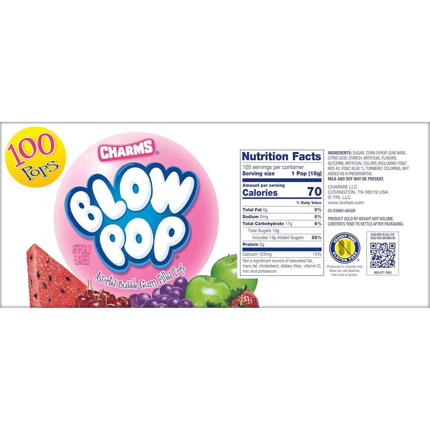 Charms Blow Pops, Assorted Flavors, 100-Count Box (8138)
