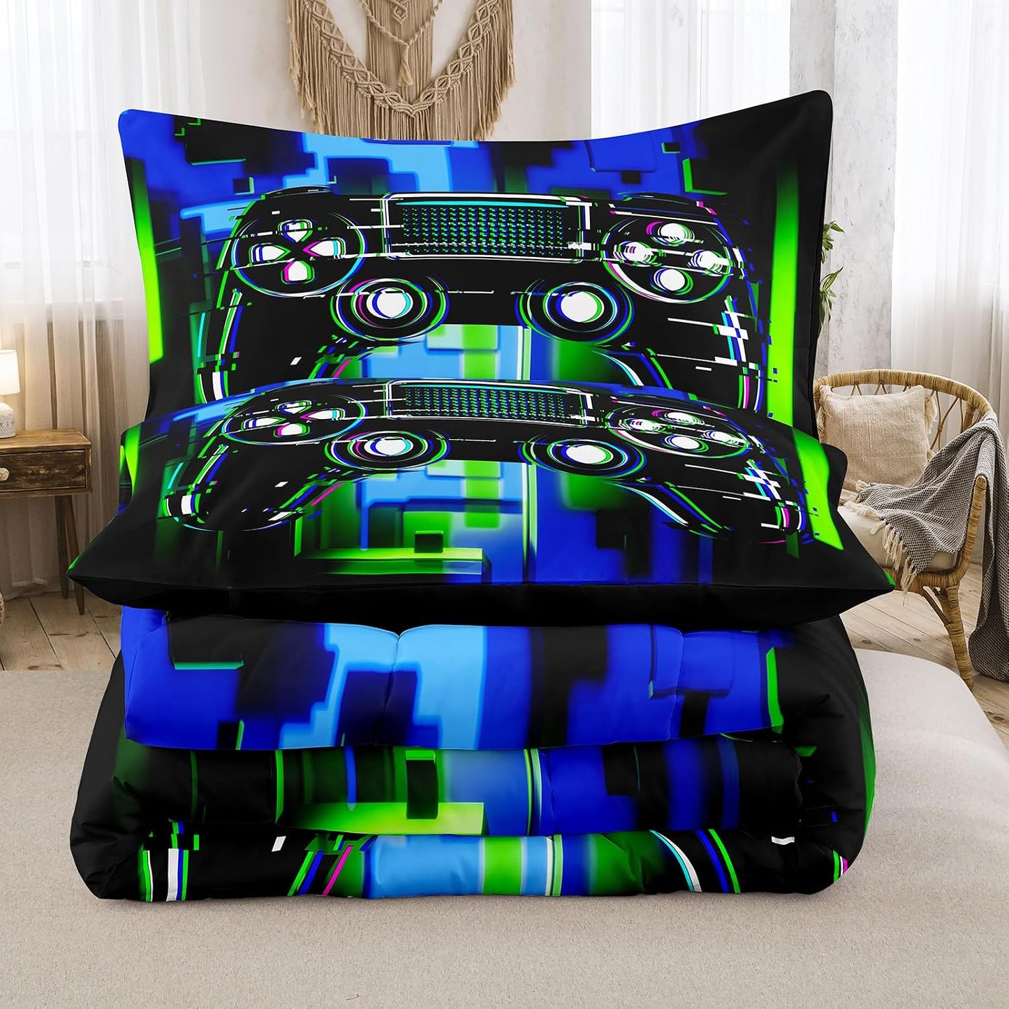 Gamepad Comforter Set for Boys,Queen Size Bedding Sets for Boys,Gamepad Printed Bedding Set with Quilt and Pillowcase(Game Controller Queen)