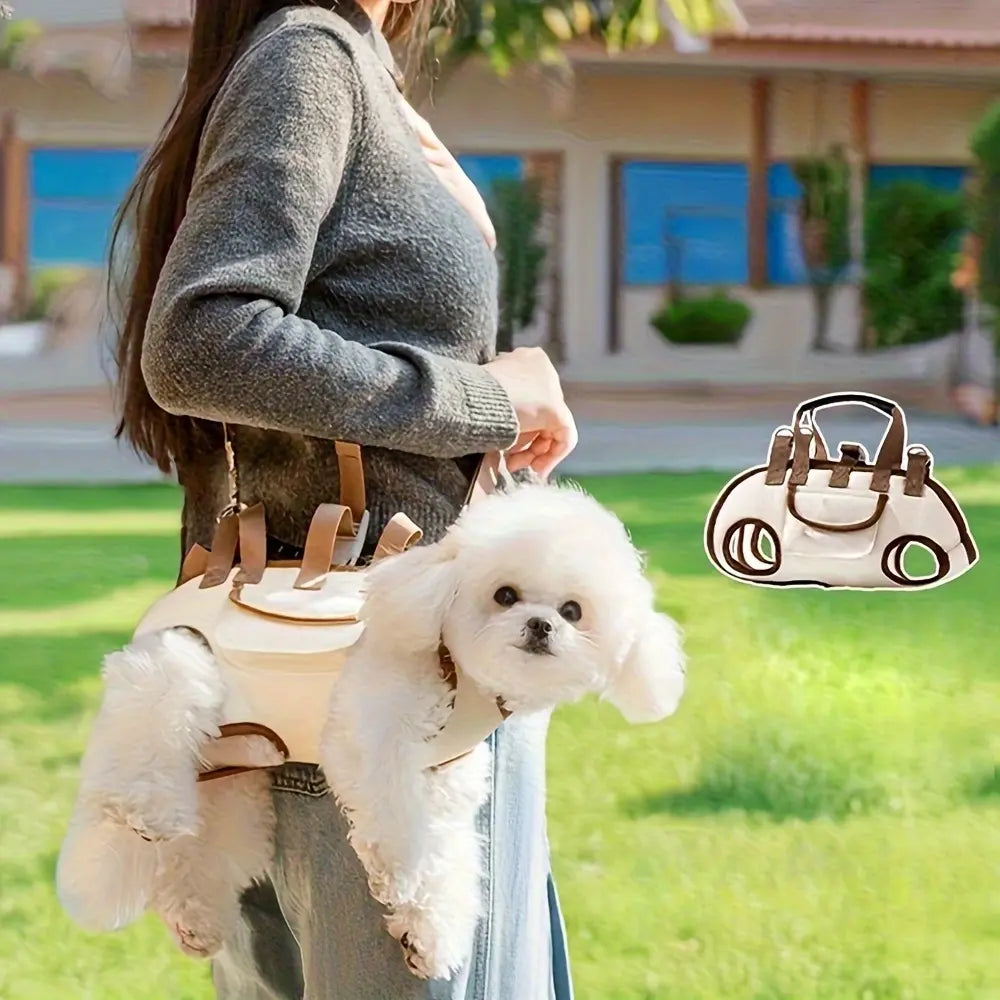 [Stylish Pet Backpack] Snuggle Sling Dog Carrier, Adjustable Full Body Lift Harness for Small Dogs and Cats, Portable Breathable Pet Carrier Backpack with Hands-Free Shoulder and Treat Bag(Small) Multi-Functional，Perfect for Outdoor Travel