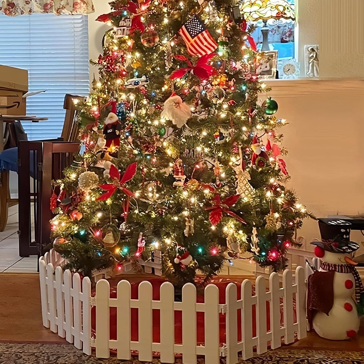 4 Pcs 11.8X19.7Inch White Plastic Picket Fence Christmas Xmas Tree Wedding Party Decoration Indoor Garden Border and Dog Cat Christmas Tree Protector (78.7 Inch in Total)