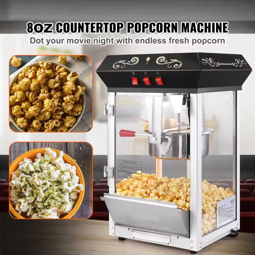 Popcorn Maker, 850 W Popcorn Popper Machine, 8 Oz. Kettle Makes 48-Cups per Batch, Countertop Popcorn Machine, Black
