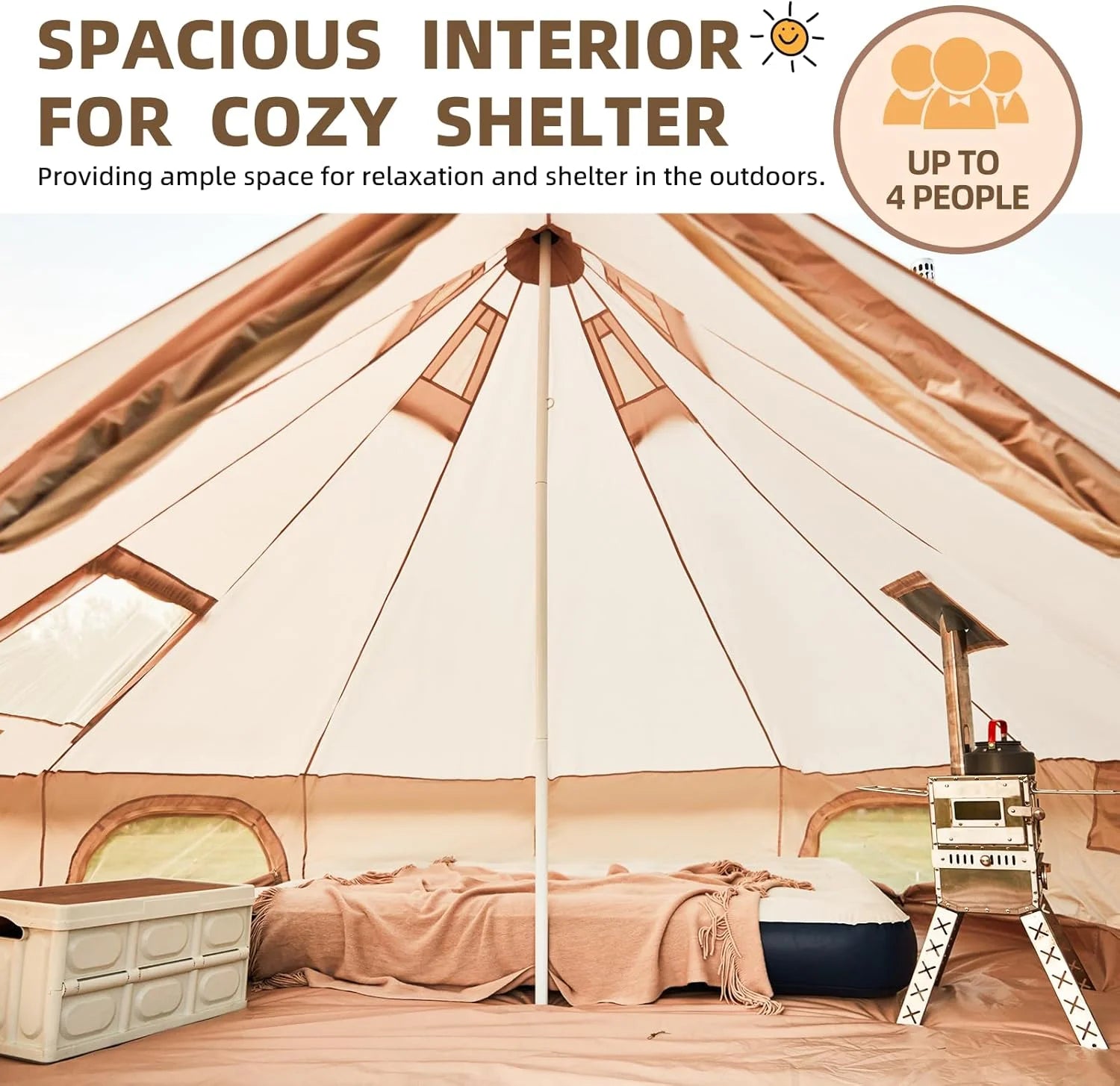 Yoleny 10 Person Camping Bell Tent, All Season Waterproof Yurt Tent , 5 M/16.4Ft Canvas Tent for Camping with Stove Jack