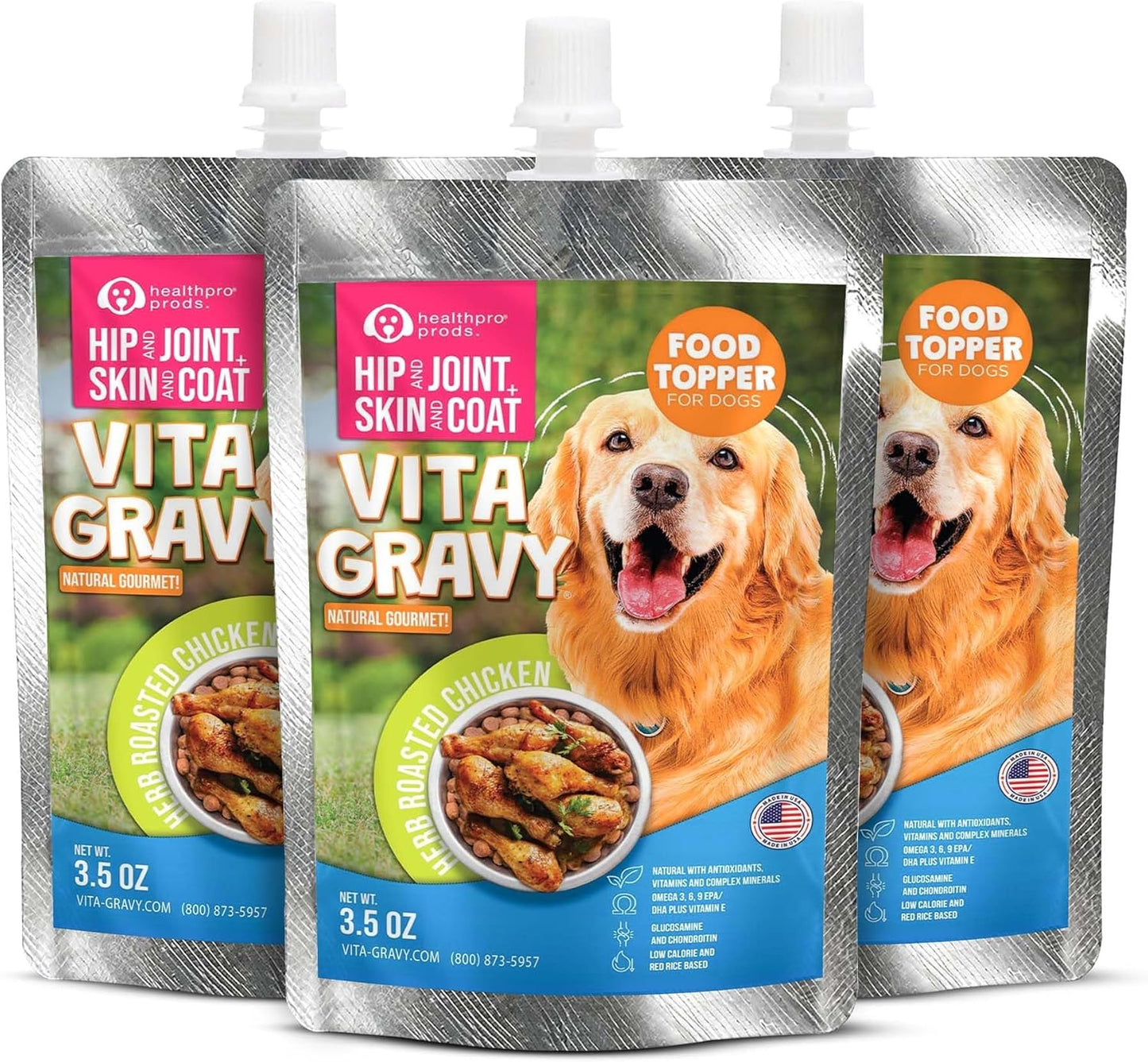 Vitagravy Dog Food Topper for Dry Dog Food Wet Dog Food in Herb Roasted Chicken Delicious Flavour. Dogs Love Rich Gravy Texture than Bone Broth for Dogs. Farmers Dog Food Toppers, Pet Food, 3.5Oz, 3Pk