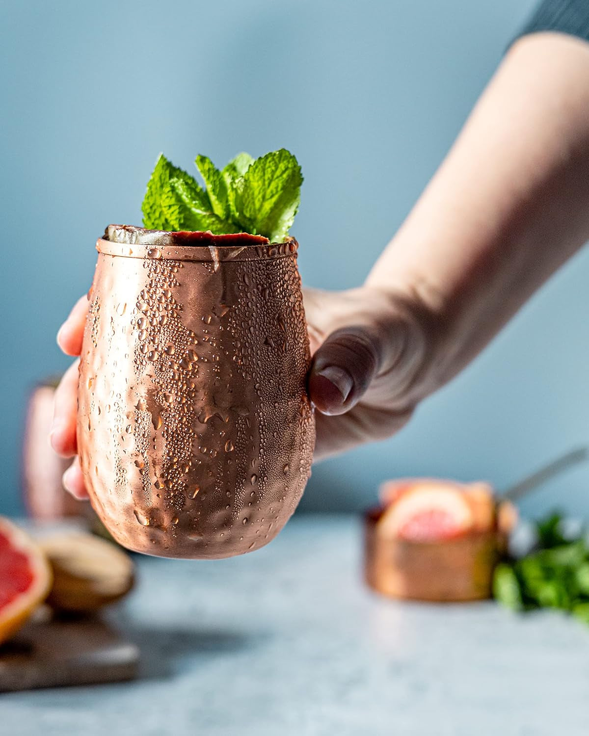 Kosdeg Copper Water Bottle - 34 Oz and Cup 12 Oz - a Hammered Ayurvedic Pure Copper Vessels for Drinking - Drink More Water, Lower Your Sugar Intake and Enjoy the Health Benefits Immediately
