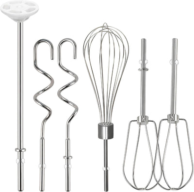 Hand Mixer Beater Attachments for Kitchenaid Set of 6 | Including Turbo Beater, Pro Whisk, Dough Hooks, Blending Rod Compatible with KHM512 KHM6118 KHM7210 KHM926