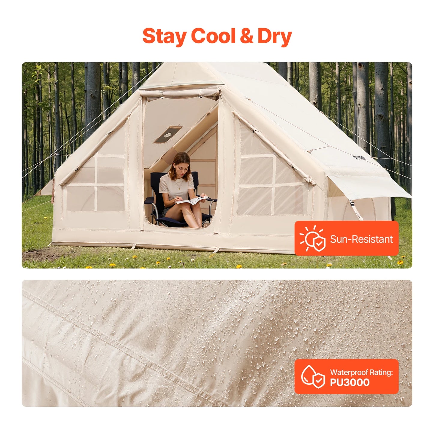 Inflatable Tents for Camp Easy Setup Blow up Tent with Hand Pump 300D Oxford Tent with Stove Jack Storage Bag Included