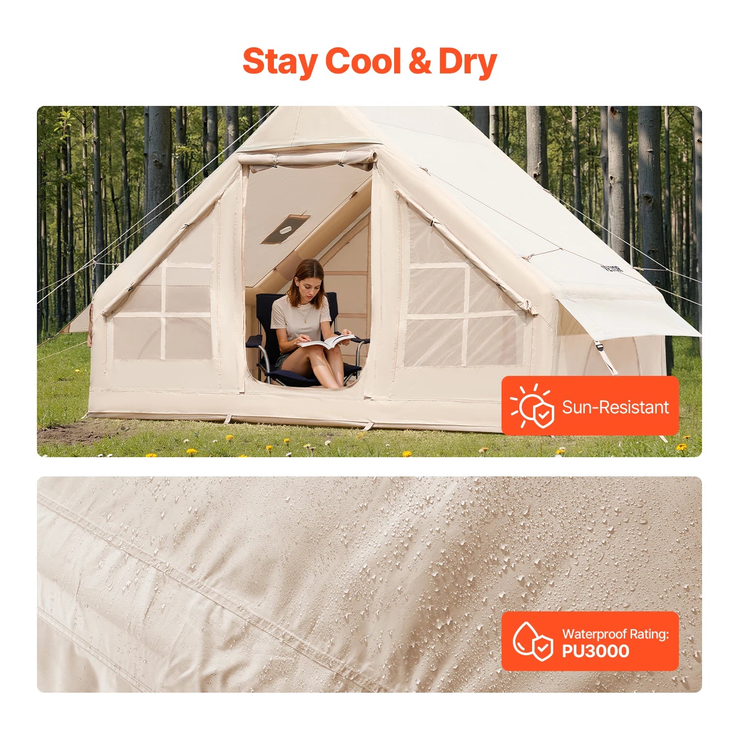 Inflatable Tents for Camp Easy Setup Blow up Tent with Hand Pump 300D Oxford Tent with Stove Jack Storage Bag Included