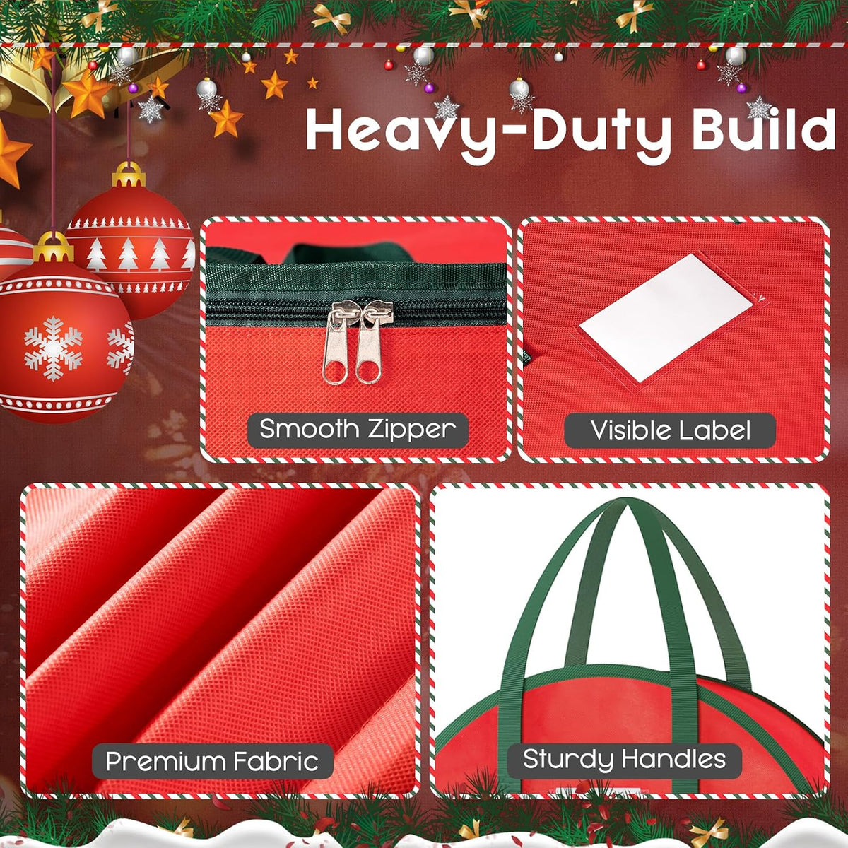 Wreath Storage Container, 2 Pack Christmas Wreath Storage Bag with Sturdy Handle, Two-Way Zipper,Durable Wreath Storage Organizer Box for Holiday Decoration (Red, 24"X8")