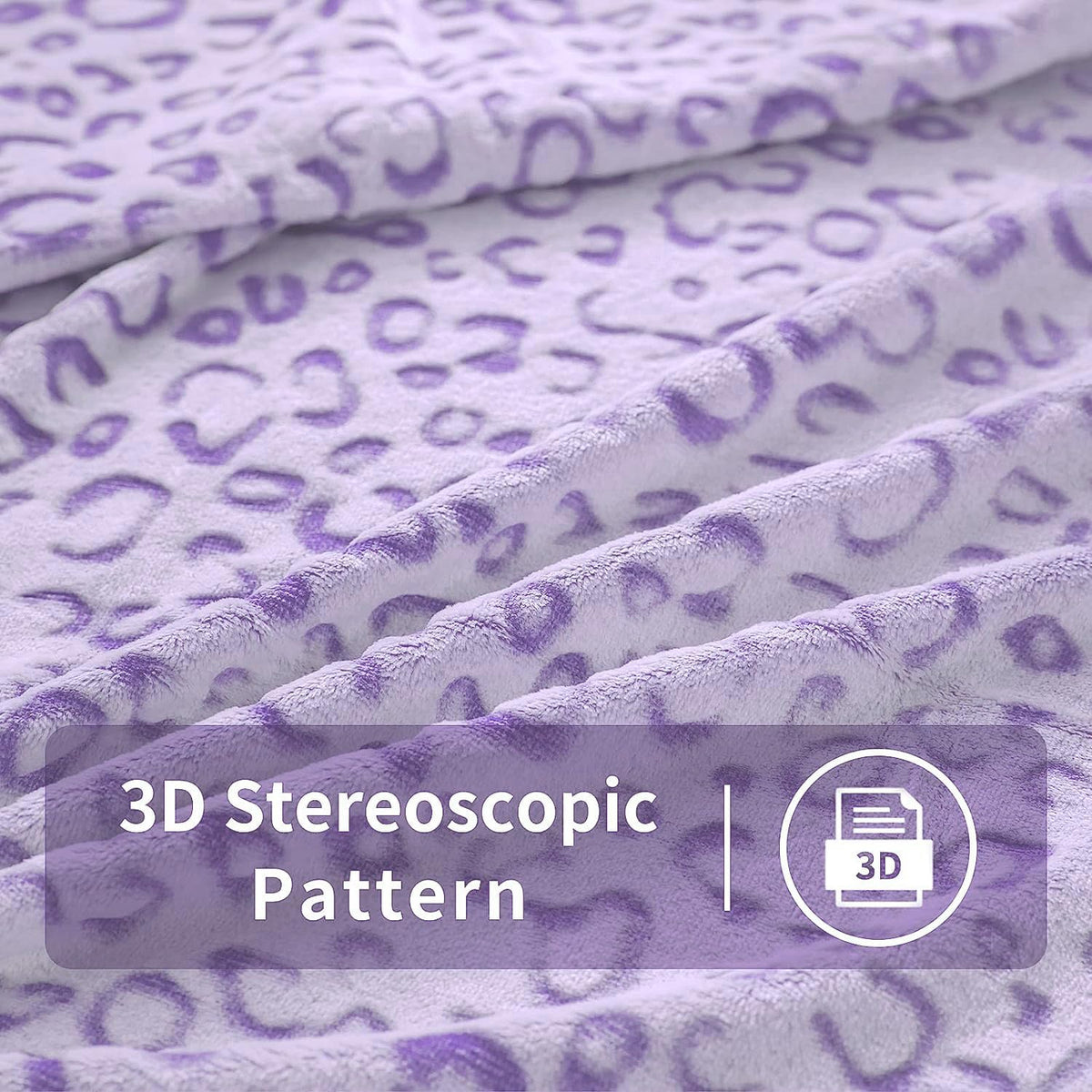 FY FIBER HOUSE Flannel Fleece Throw Microfiber Blanket with 3D Cheetah Print, 90"X90", Purple