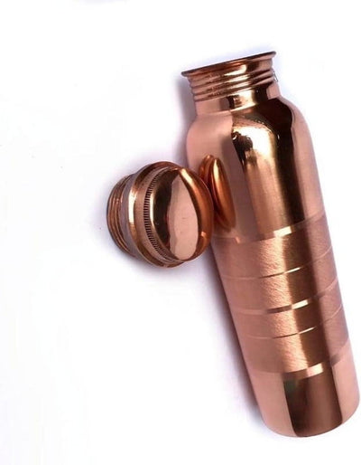 RATAN ENTERPRISES Pure Copper Silver Line Water Bottle with Lid 900 ML