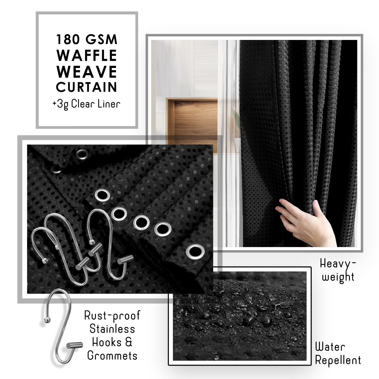Hearth & Harbor 20 Piece Bamboo Bathroom Sets, Black Bathroom Accessories Set with Shower Curtain