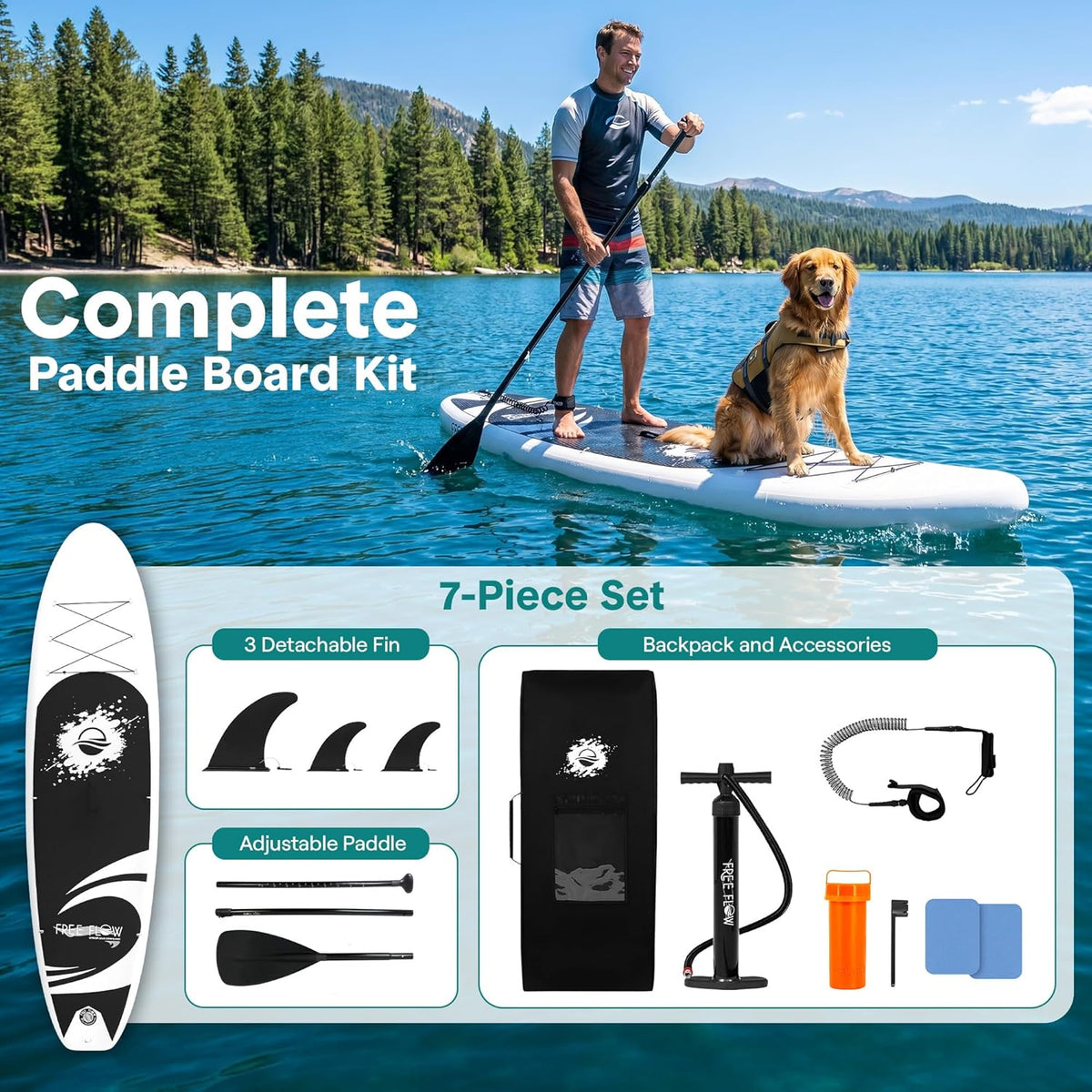 Serenelife 10'6" Inflatable Stand up Paddle Board with Premium SUP Accessories - Wide Stable Design with Non-Slip EVA Deck Pad, for Youth and Adults, 350 Lbs. Capacity