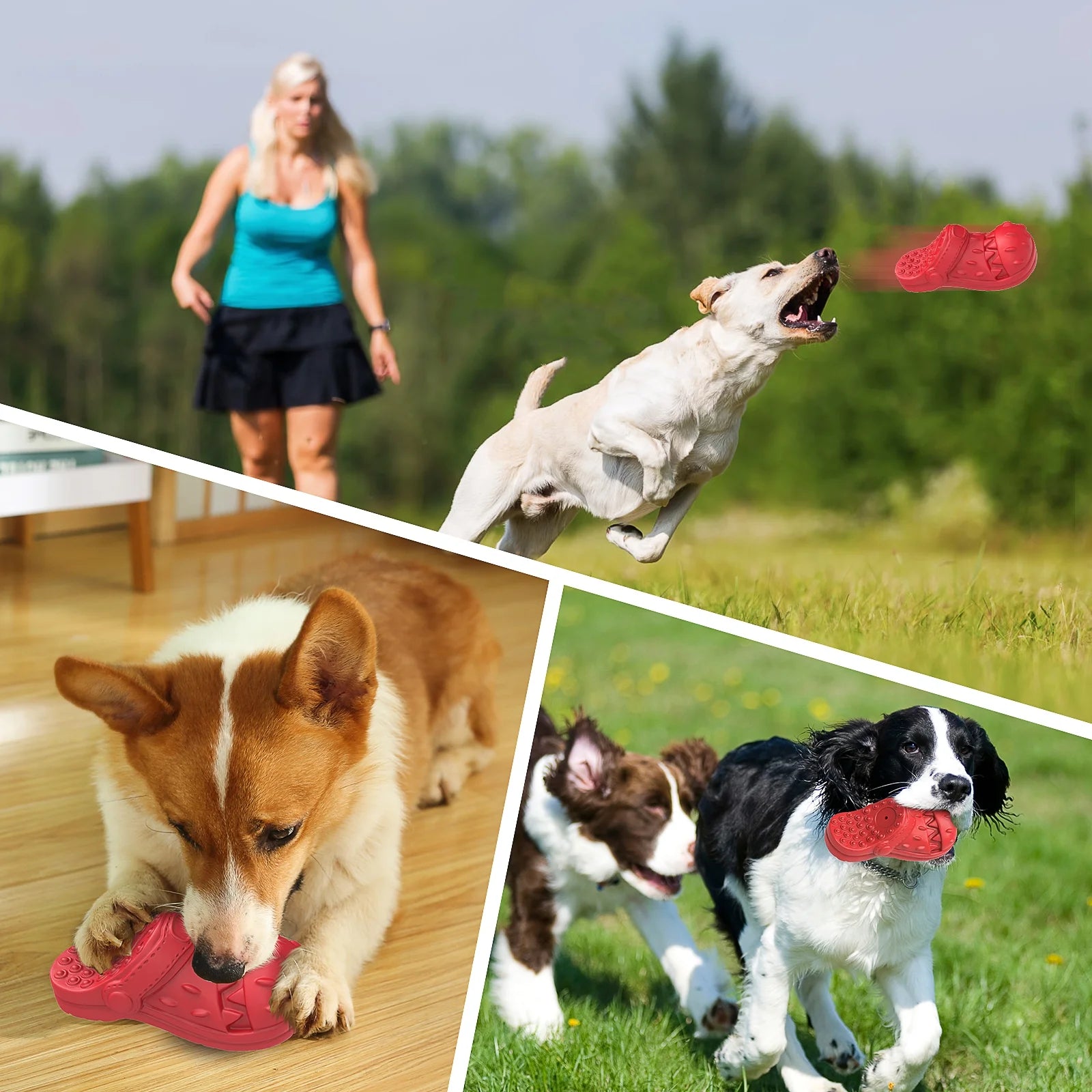 MASBRILL Squeaky Dog Toys Large Dog Chew Toy for Aggressive Chewer, 100% Safe Natural Soft Rubber Beef Flavor Dog Toys