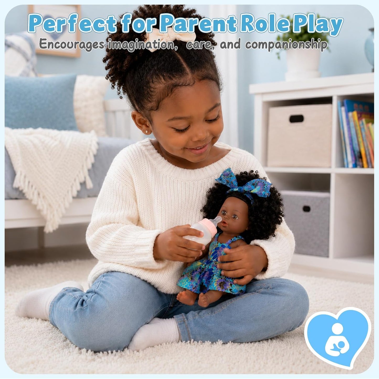 Nice2You Black Baby Doll for Girl, 10 Inch African American Black Doll with Dress, Reborn Realistic Baby Doll for Kids Aged 3-6 Years Old, Small Silicone Black Doll Toy with Curly Hair for Birthday