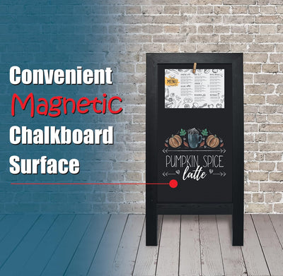 Better Office Products Magnetic A-Frame Chalkboard Sign, Extra Large 20" X 40", Standing Chalkboard Easel, Deluxe Set with Multiple Accessories, Outdoor Sidewalk Sandwich Board Sign,(Black)