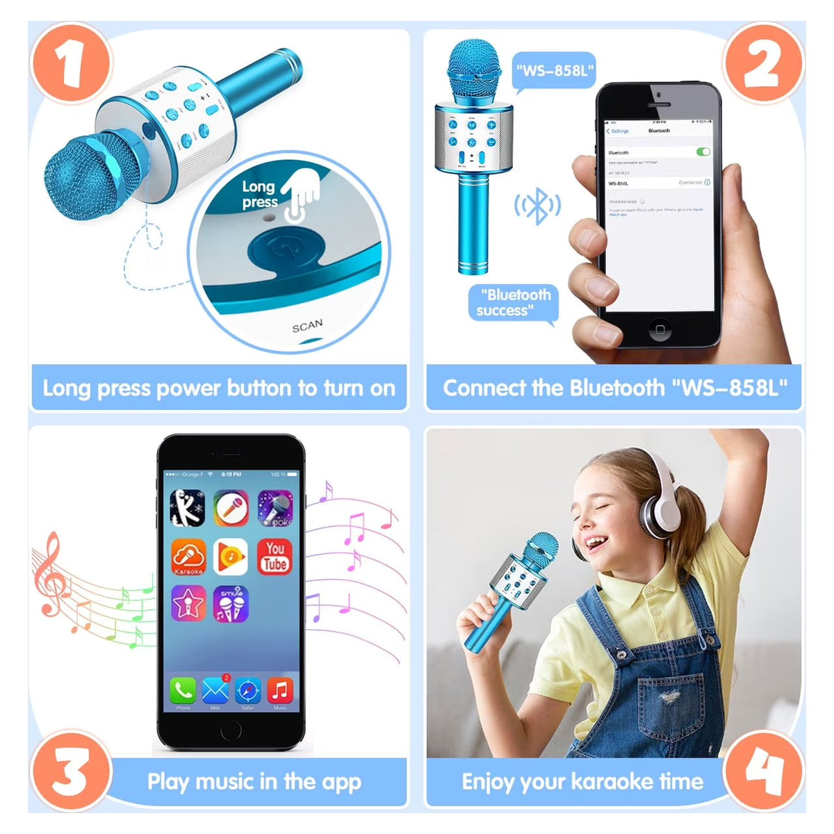 ATOPDREAM Karaoke Microphone for Kids, Toys for 3-12 Year Old Girls, Kids Microphone Girls Toys Bluetooth Microphone Birthday Gifts for 3 4 5 6 7 8 Years Old Girls Boys