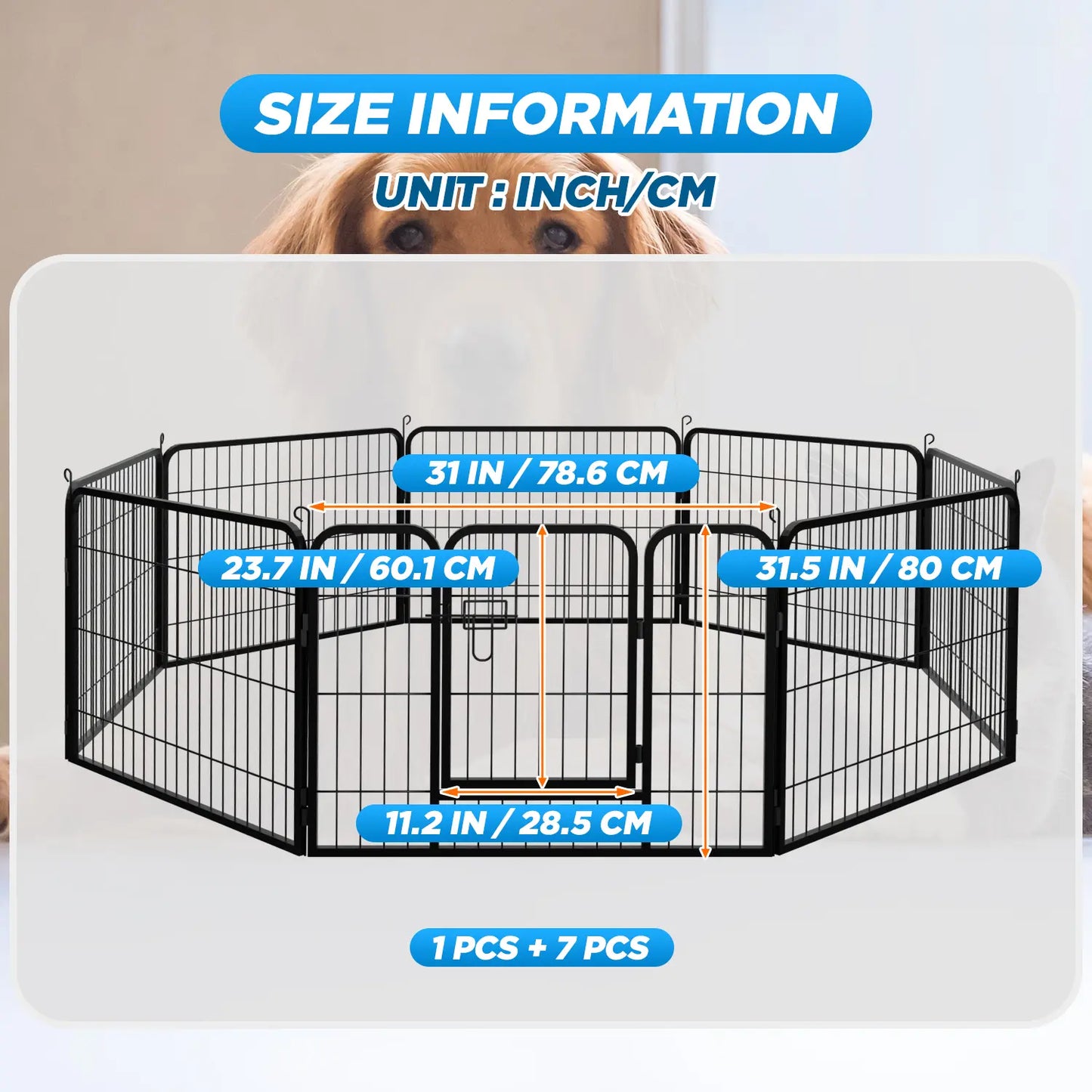 Dog Fence, 4/6/8/12/16 Panels 24"\32"\40"H Foldable Dog Playpen, Exercise Heavy Duty Metal Dog Cage for Yard, Lockable Double Door Pet Fence Indoor Outdoor Dog Pen for Large Medium Small Animals Pet