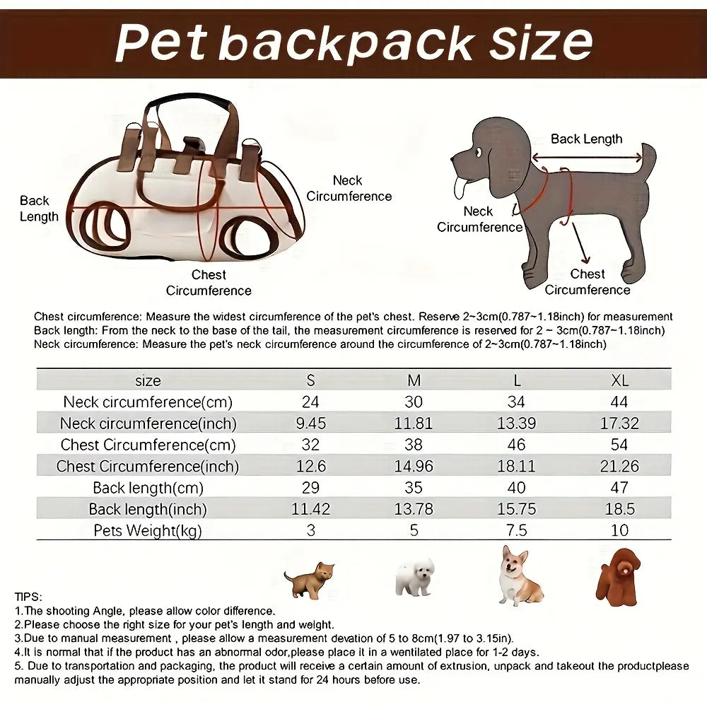 [Stylish Pet Backpack] Snuggle Sling Dog Carrier, Adjustable Full Body Lift Harness for Small Dogs and Cats, Portable Breathable Pet Carrier Backpack with Hands-Free Shoulder and Treat Bag(Small) Multi-Functional，Perfect for Outdoor Travel