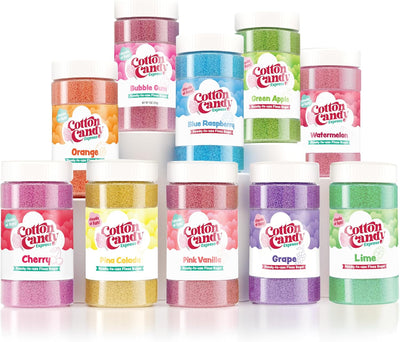 Cotton Candy Express Floss Sugar Variety Pack with 10 Total 11Oz Plastic Jars Flossing Sugars Bundled with Cotton Candy Express CC1000-S Cotton Candy Machine, Teal.