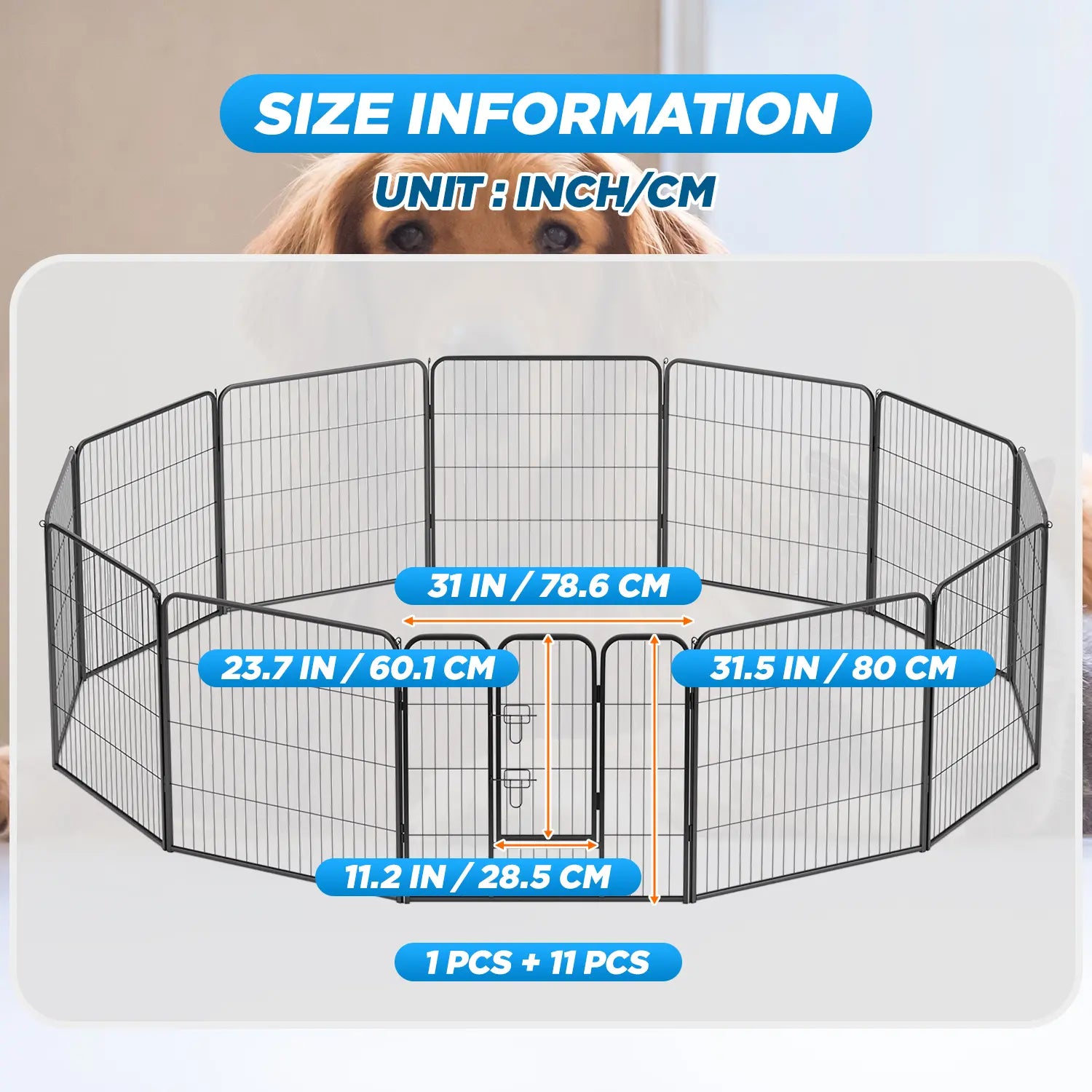 Dog Fence, 4/6/8/12/16 Panels 24"\32"\40"H Foldable Dog Playpen, Exercise Heavy Duty Metal Dog Cage for Yard, Lockable Double Door Pet Fence Indoor Outdoor Dog Pen for Large Medium Small Animals Pet