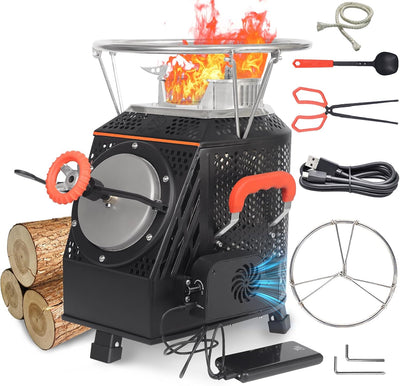 Wood Burning Camp Stove, Outdoor Portable Wood Burning Camp Stove, Large Stainless Steel Camping Stove for outside Cooking Survival Campfire Patio Backyard Gathering 16"L X 13"W X 17"H3