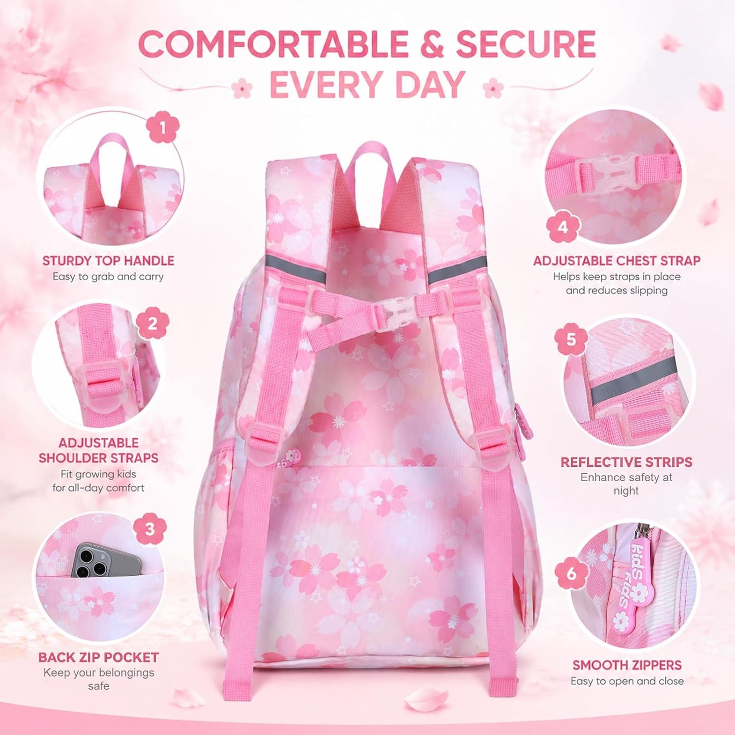 GOKTOW Girls Backpack School Bag for Students Kids Book Bag with Multiple Pockets Splash-Proof Children'S Backpack