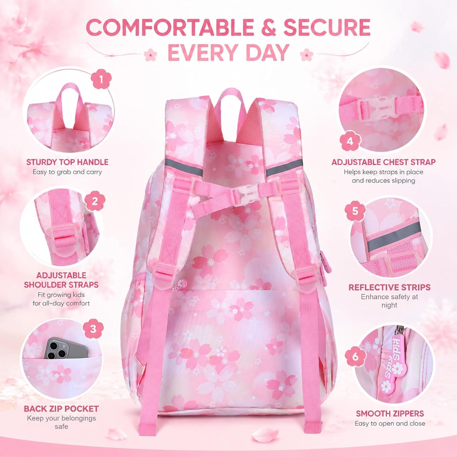 GOKTOW Girls Backpack School Bag for Students Kids Book Bag with Multiple Pockets Splash-Proof Children'S Backpack