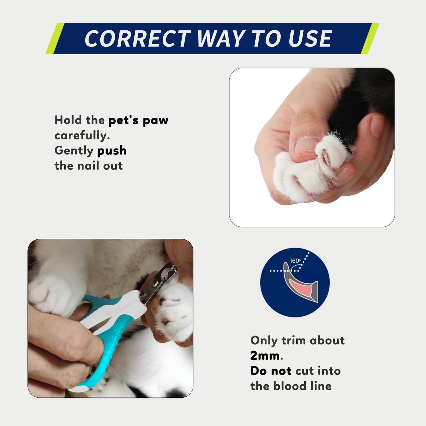 Wepet Pet Nail Clippers U07.1, Professional Claw Trimmer, Bended Scissor Special for Cats, Kittens, Dogs, Puppies, Small Animals, White/Pine Green