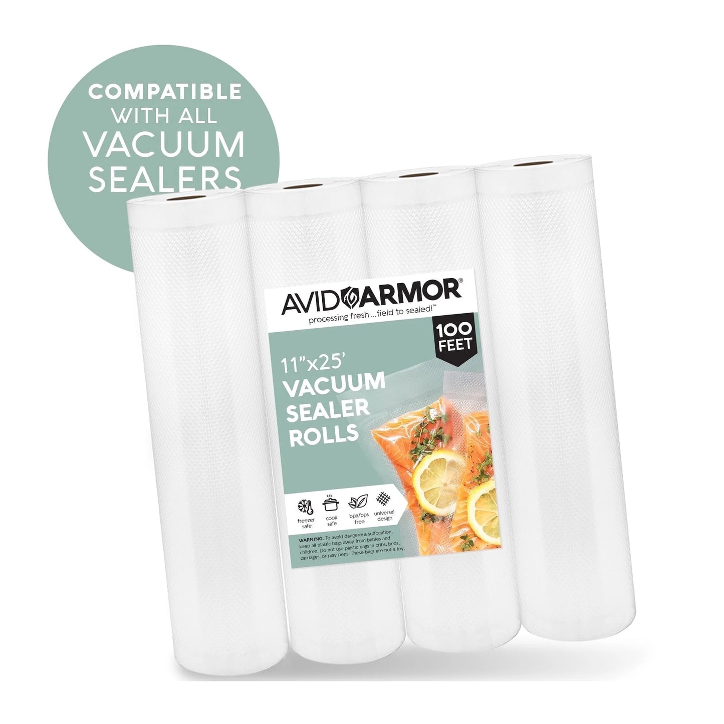 Avid Armor 11"X25' Vacuum Sealer Rolls, 4 Rolls, Bpa-Free Food Saver Bags for Food Storage