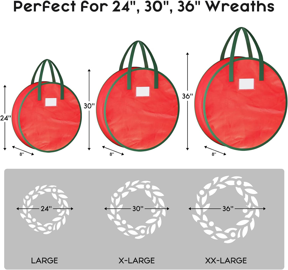 Wreath Storage Container, 2 Pack Christmas Wreath Storage Bag with Sturdy Handle, Two-Way Zipper,Durable Wreath Storage Organizer Box for Holiday Decoration (Red, 24"X8")