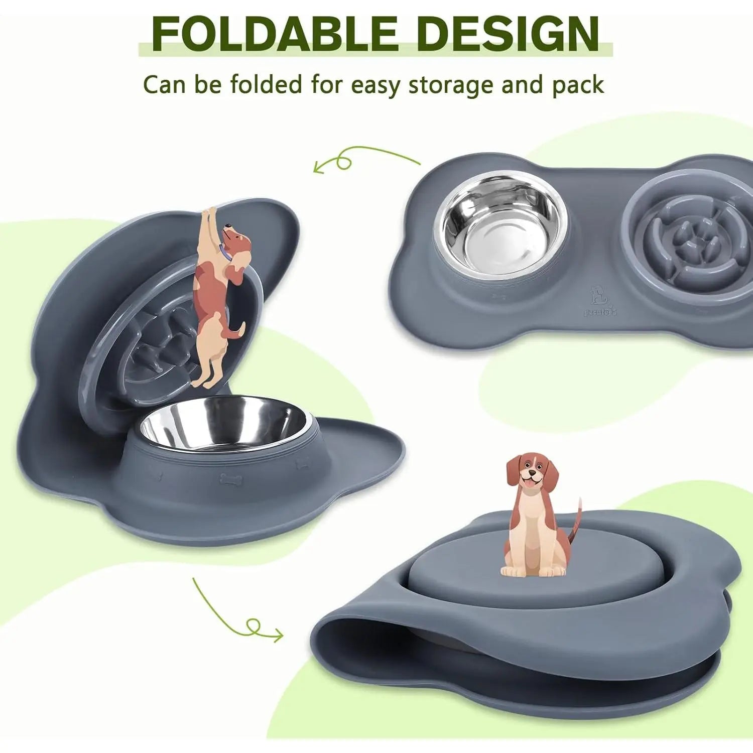 Pecute Slow Feeder Dog Bowls to Slow down Eating, Dog Bowl Slow Feeder with No-Spill Non-Skid Silicone Mat, Food-Grade Safe Dog Food Bowls Slow Feeder, Stainless Steel Dog Water Bowl for Dogs Cats