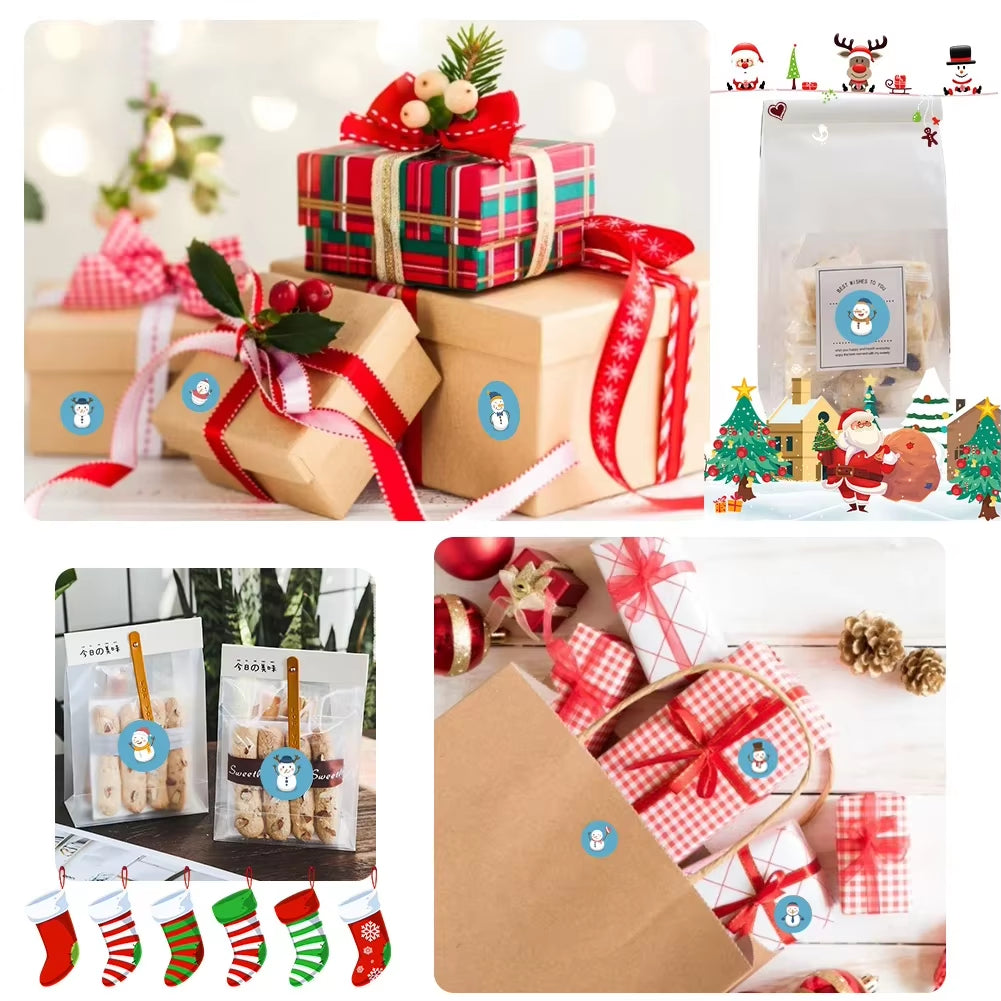 Christmas Gift Box 500Pcs round Labels Christmas Sticker Candy Bag Flower Gift Box Cake Boxes Packaging New Year Stickers