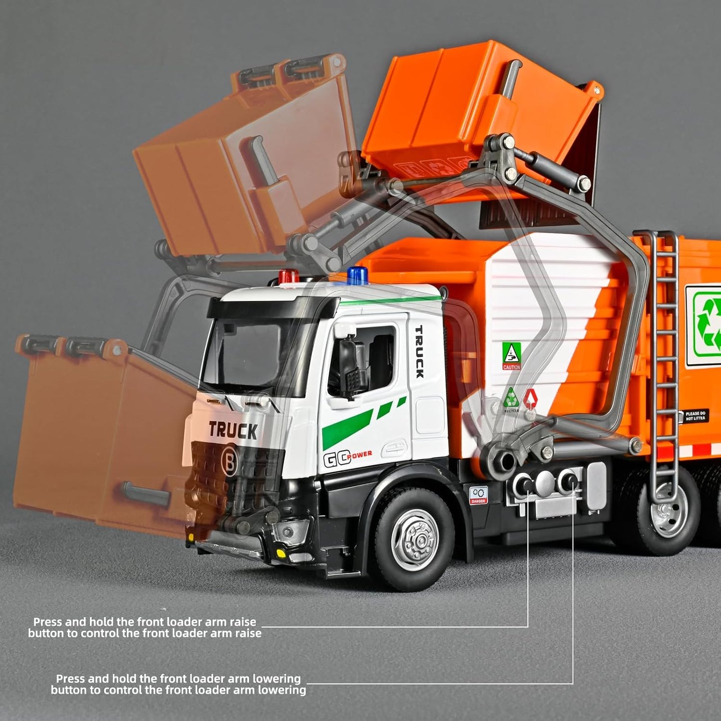 Large Metal Garbage Truck Toy for Boy 4-7, Kid Trash Truck with Auto-Lift Function, Trash Truck Toy with Light and Sound, Metal Cab, Birthday Gift Kids Pretend Play Toy Garbage Truck for Boys