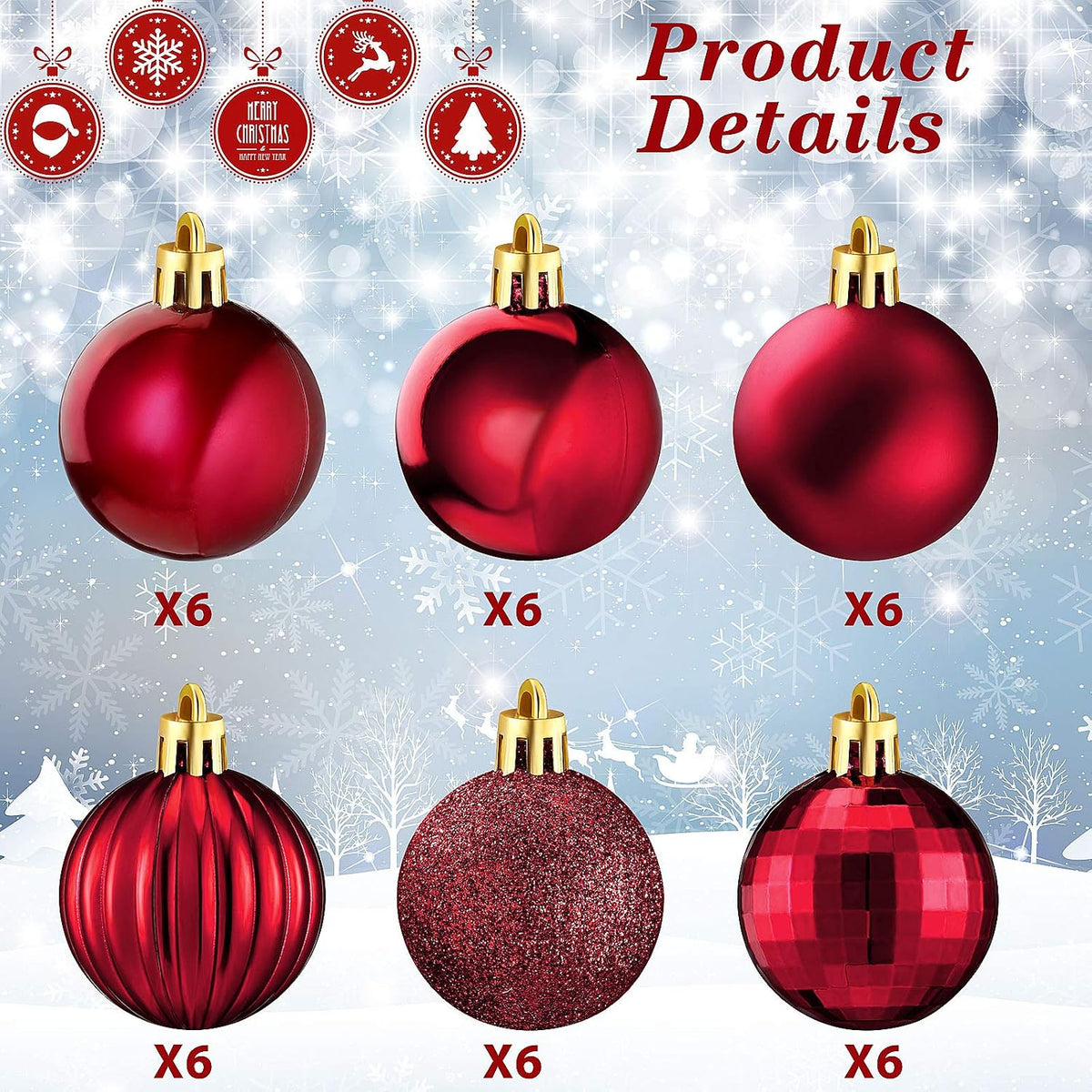 Hicarer 36 PC Christmas Ornaments, 1.57 Inch Shatterproof Burgundy Ball