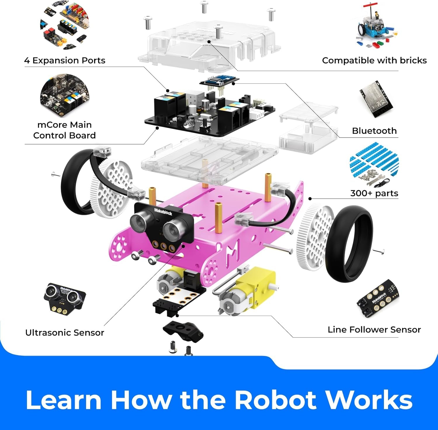 Makeblock Mbot Robot Kit, STEM Projects for Kids Ages 8-12 Learn to Code with Scratch Arduino, Robot Kit for Kids, Computer Programming for Beginners Gift for Boys and Girls 8 Pink
