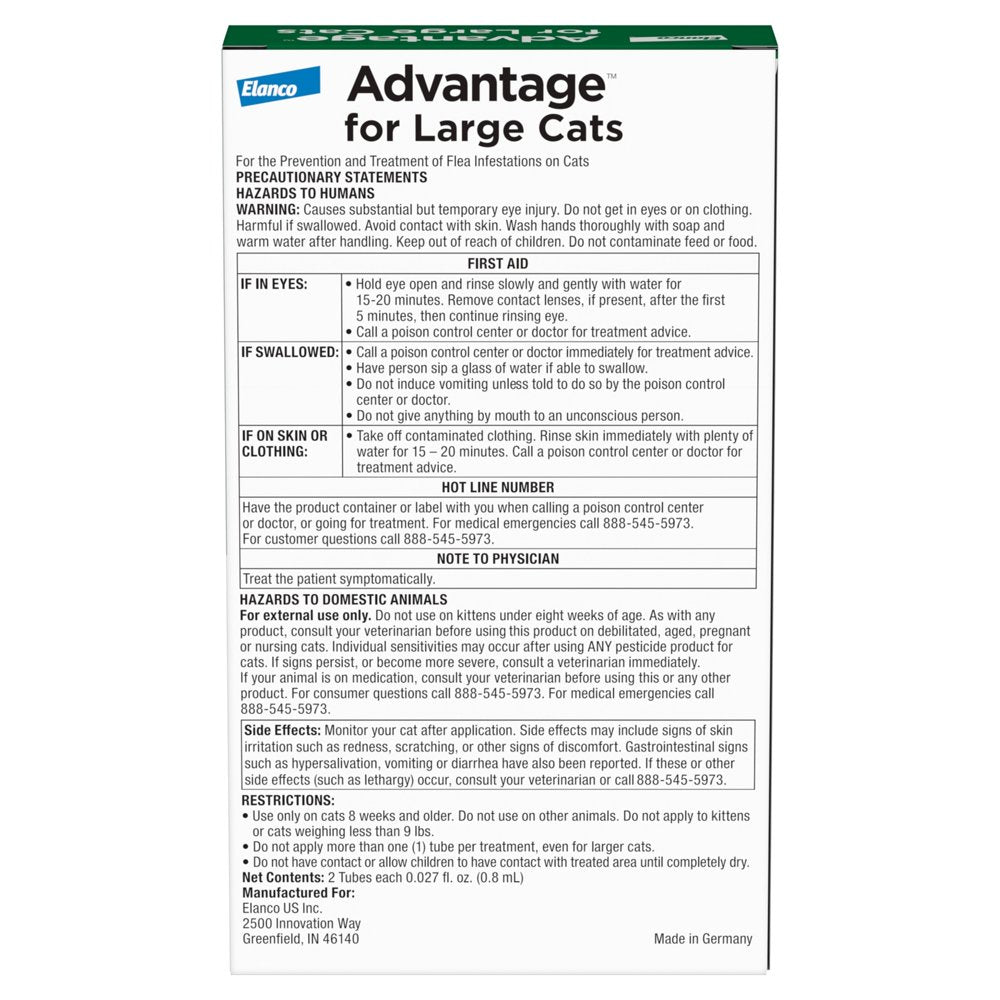 Advantage Topical Flea Prevention for Large Cats 9 Lbs+, 2-Monthly Treatments