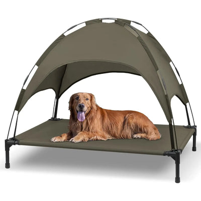 Heeyoo Elevated Dog Bed with Canopy, Outdoor Dog Cot with Removable Canopy Shade Tent, Portable Raised Pet Cot Cooling Bed for Dogs