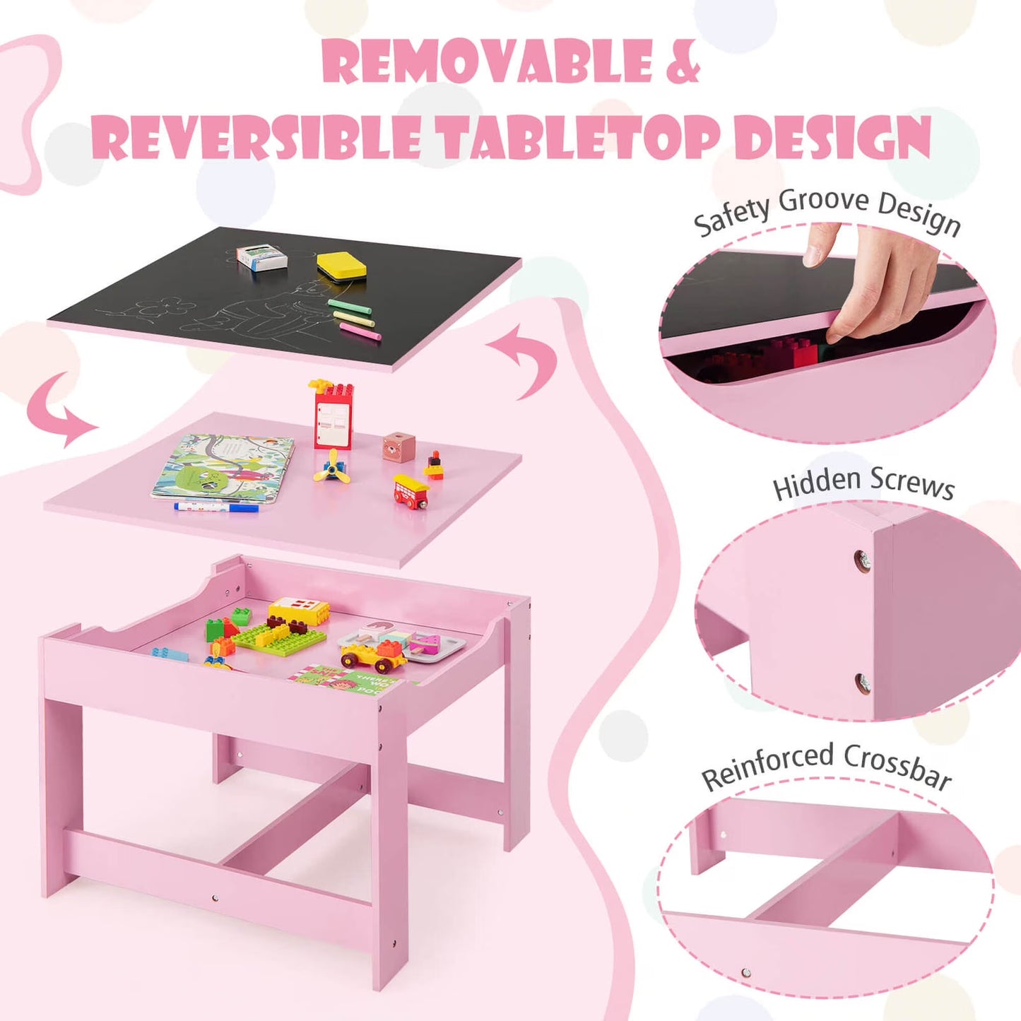 Costway 3 in 1 Wood Activity Table Chair Set W/Storage Box Pink