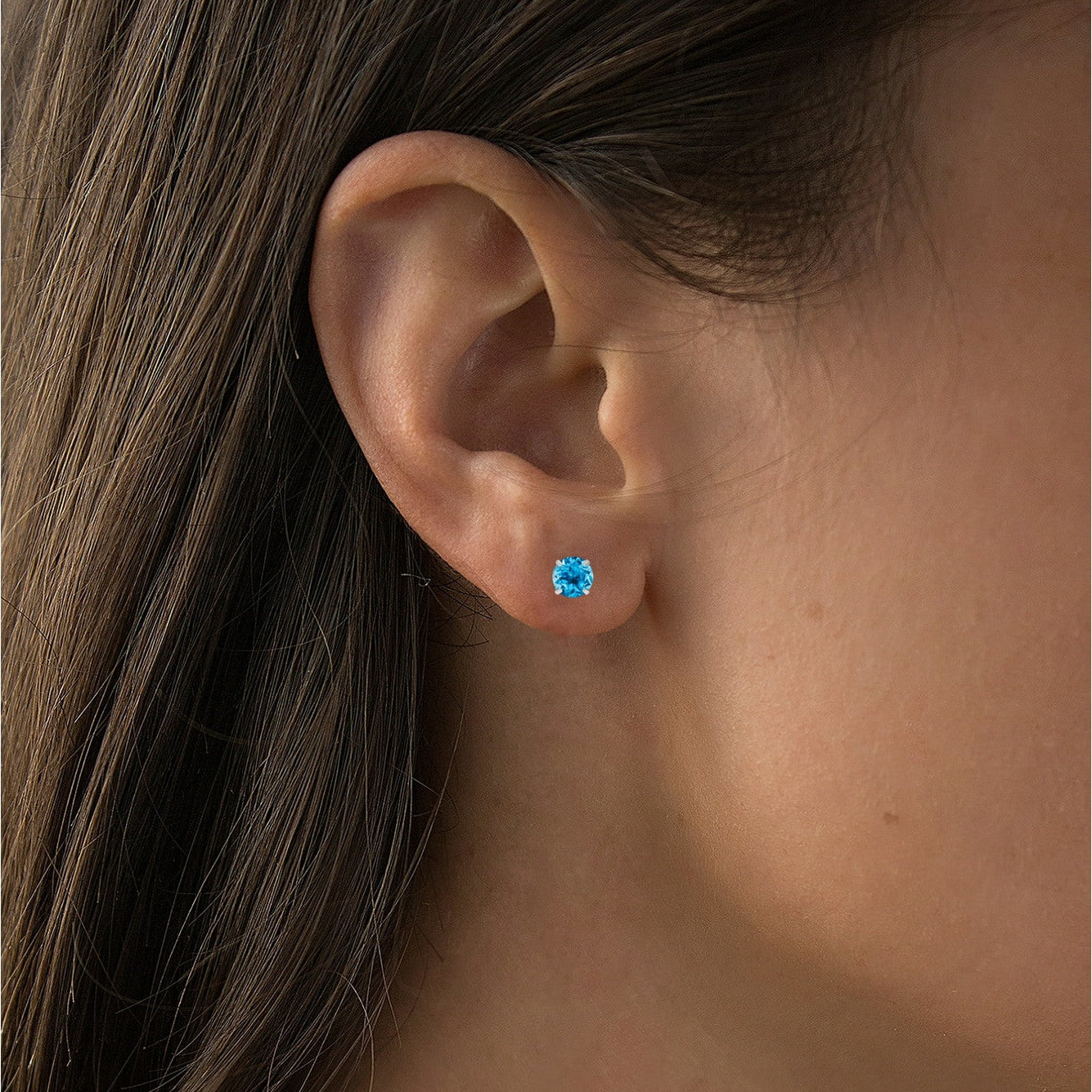 2.00 Carat Natural Swiss Blue Topaz Stud Earrings in 14K White Gold