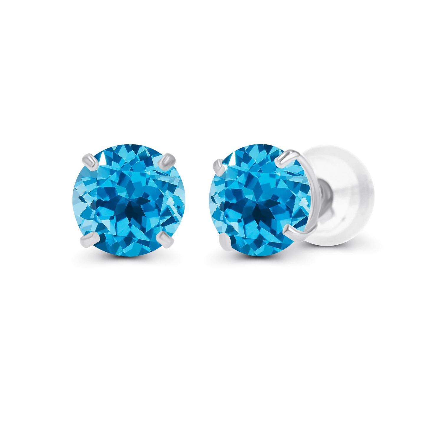 2.00 Carat Natural Swiss Blue Topaz Stud Earrings in 14K White Gold