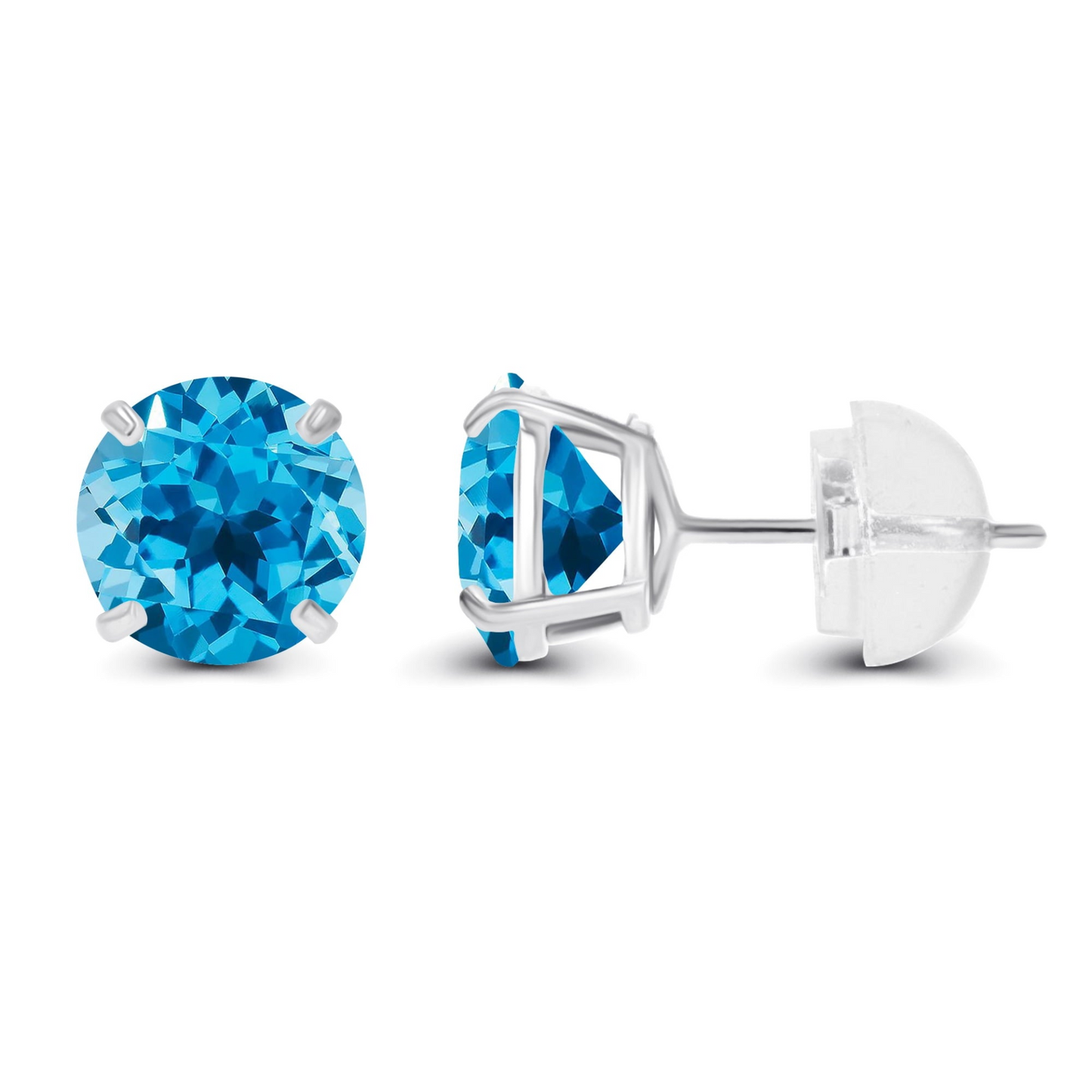 2.00 Carat Natural Swiss Blue Topaz Stud Earrings in 14K White Gold