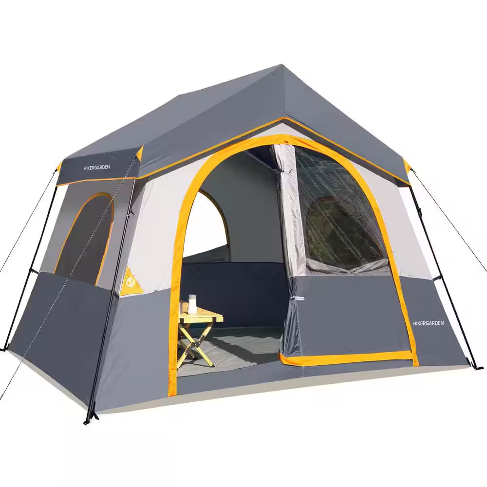 12 Ft. X 9 Ft. Gray Outdoor 6 Person Camping, Portable Easy Set up Family Tent for Hiking, Backpacking, Traveling