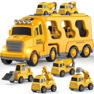 Construction Truck Toys for 3-7 Years Old Boys - Kids Friction Powered Car Toys for Toddler Ages 3-5, Carrier Play Vehicles Set with Sound and Light, Birthday Gifts for Toddlers