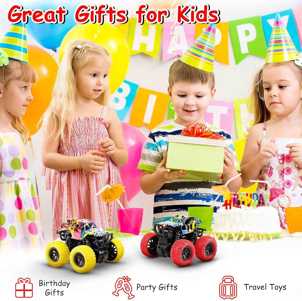 Monster Truck Toy Friction Car for Kid Toddler 360° Rotating (2 Pack)