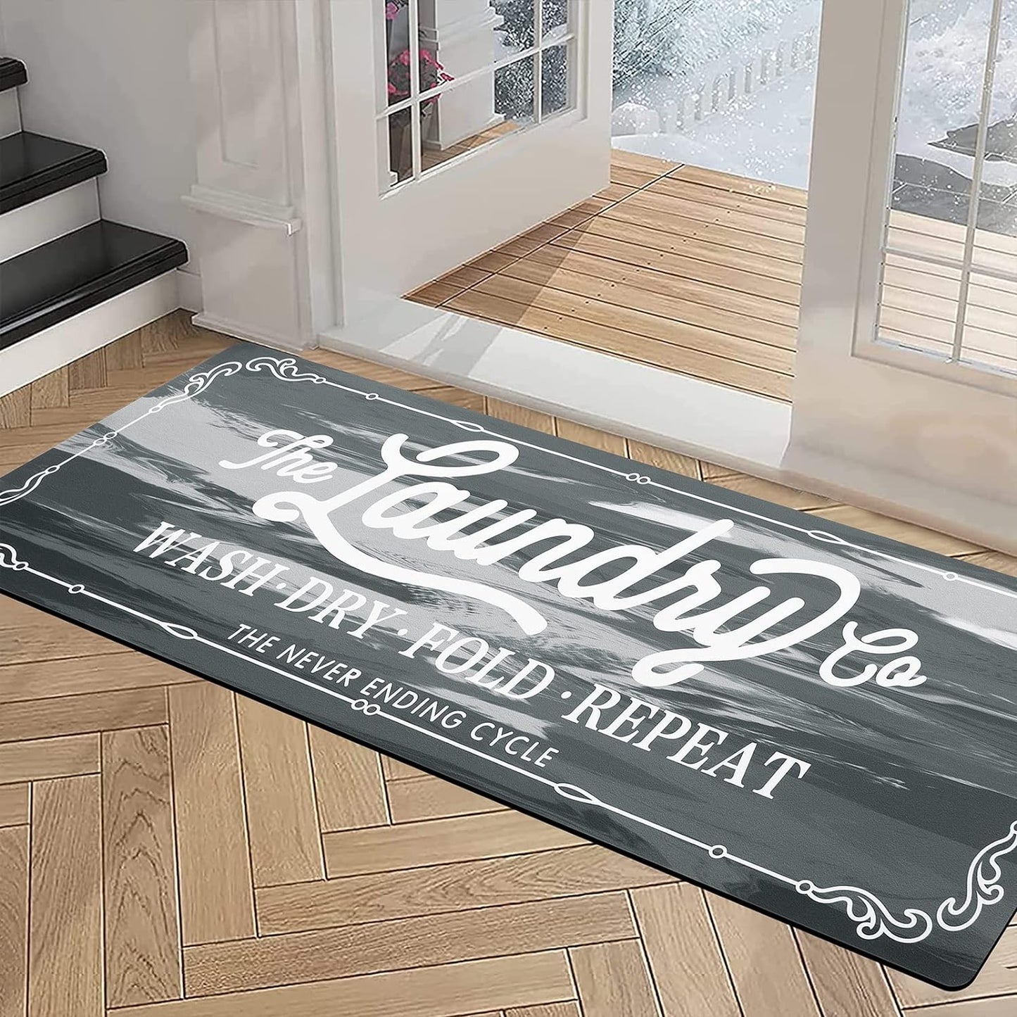 Pauwer Laundry Room Rug Runner 20"X48" Waterproof Rubber Laundry Mat Non Slip Kitchen Mats for Floor Washable Floor Mat Runner Rug for Farmhouse Mudroom Washroom Bathroom Decor