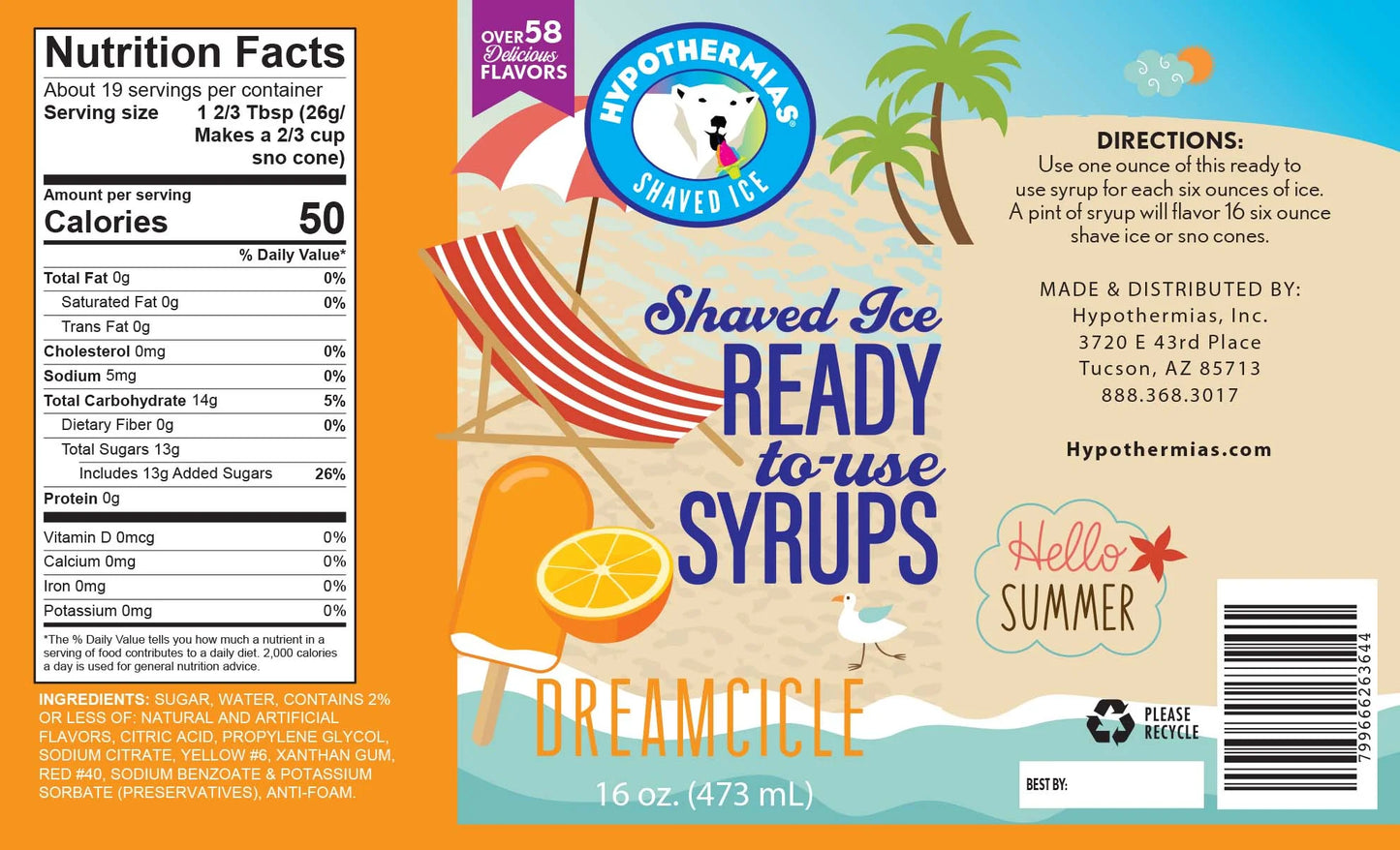 Hypothermias Shaved Ice & Snow Cone Syrup Variety Pack - Blue Raspberry, Tiger'S Blood, Dreamcicle - 100% Pure Cane Sugar in a Gift Box