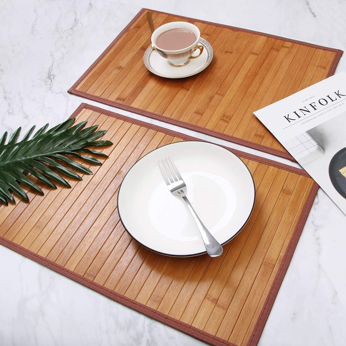 Bamboo Placemats Set of 4, Heat Resistant Place Mats for Dining Table, Durable Bamboo Table Mats, Stain Resistant & Easy Clean Placemats for Kitchen, Indoor/Outdoor Use 11.5 X 17.5 Inch