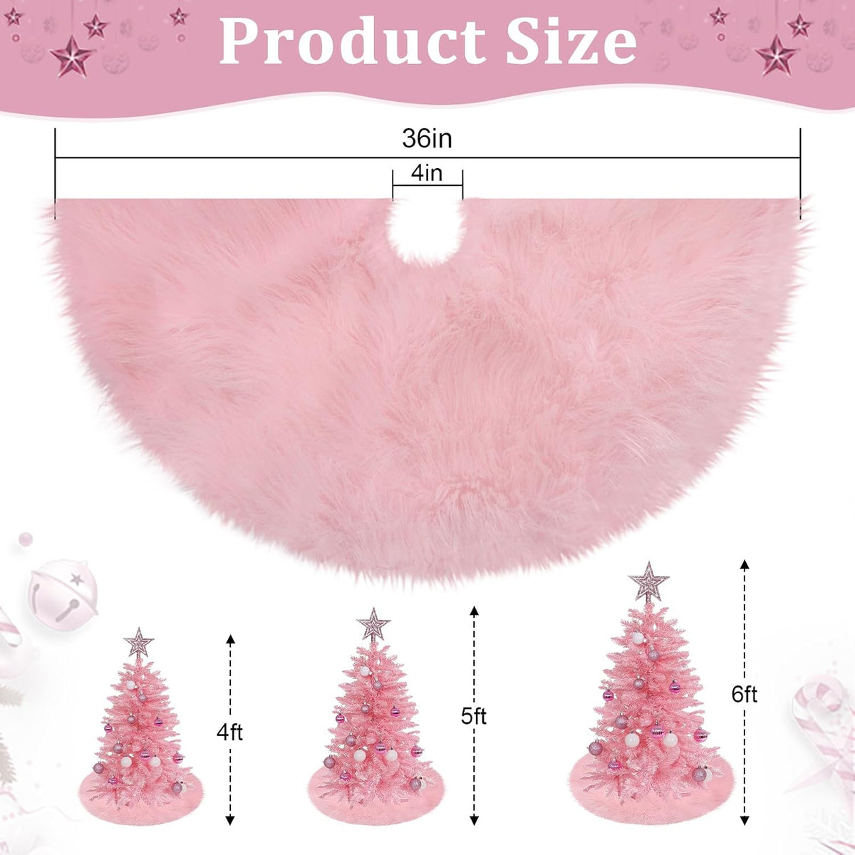 Pink Fur Tree Skirt, 36 Inch Faux Fur Fluffy Christmas Tree Skirt